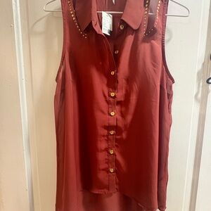 Maurices Sleeveless Button-Down Shirt - Deep Red
